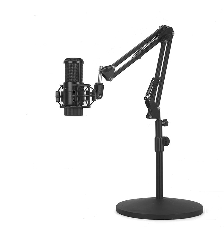 Professional microphone arm for broadcast desk