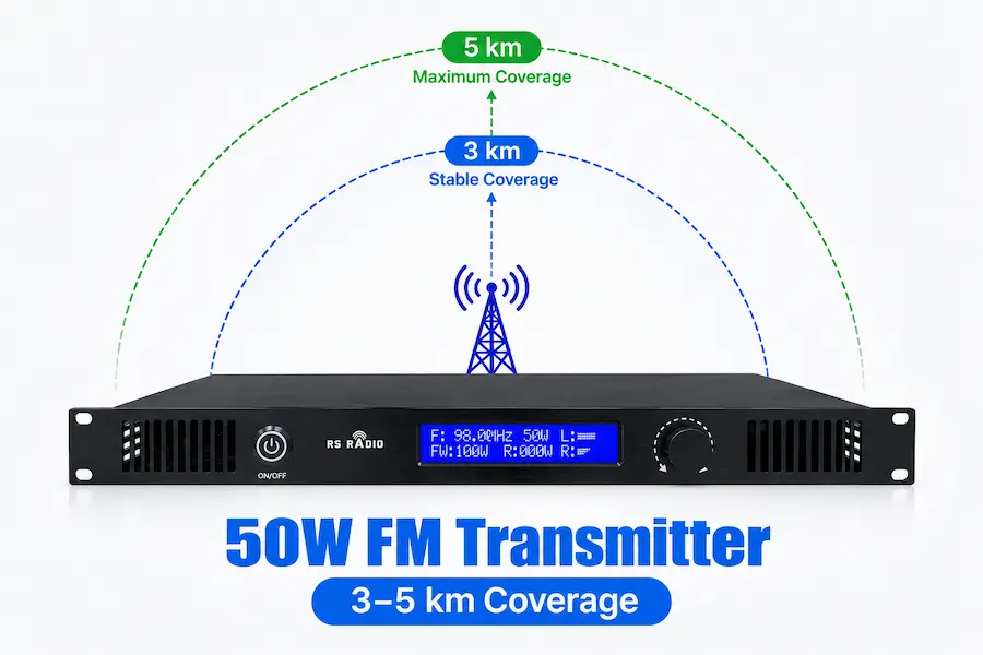 50W FM transmitter coverage range