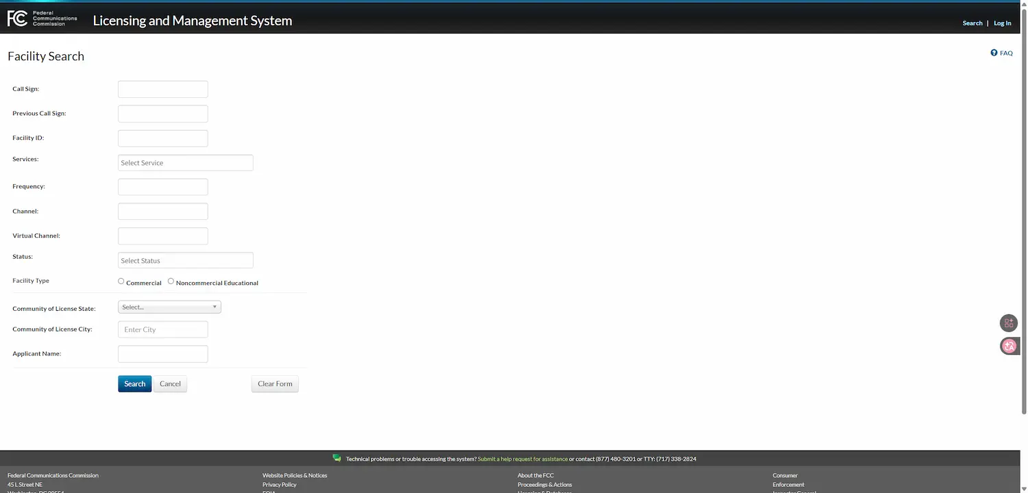 FCC Public Facility Search