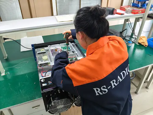 RS-CM5KW 5KW FM touch-screen transmitter rear panel with power and RF connectors