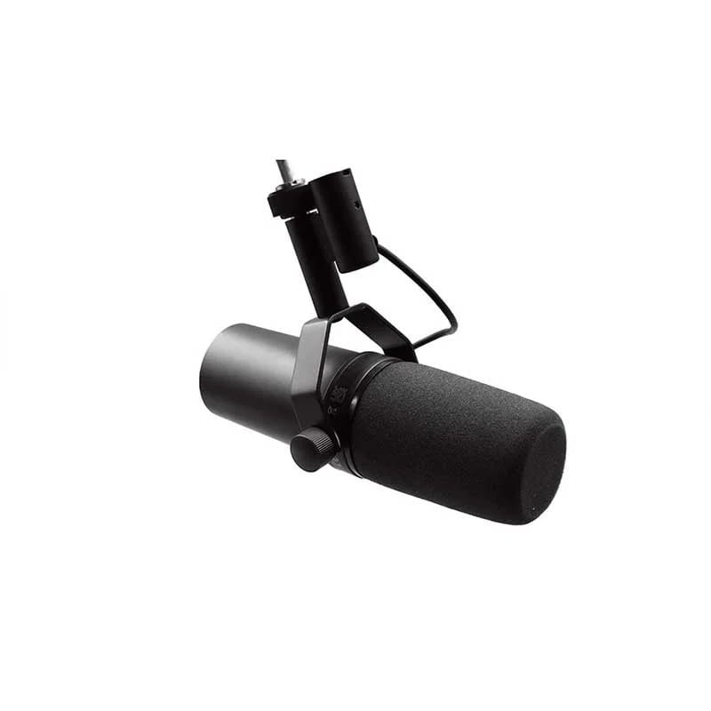 Broadcast dynamic microphone on desk stand for radio studios