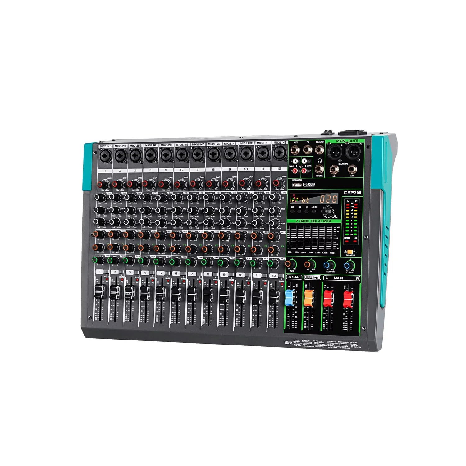 12-channel audio mixing console for professional audio production