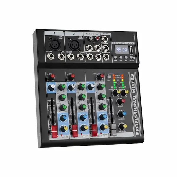 4-channel audio mixing console for FM radio broadcasting