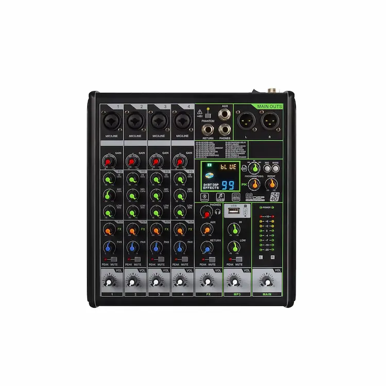 4-channel audio mixing console with 99DSP effects