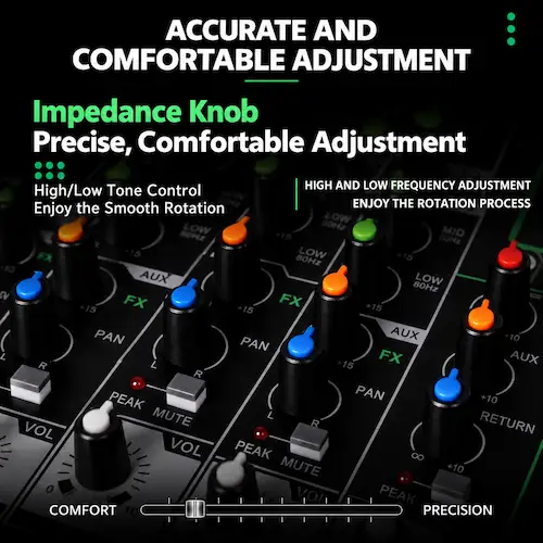 Broadcast audio mixing console connected to an FM transmitter